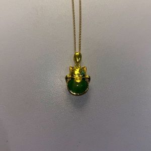 gold necklace with cat jade pendant